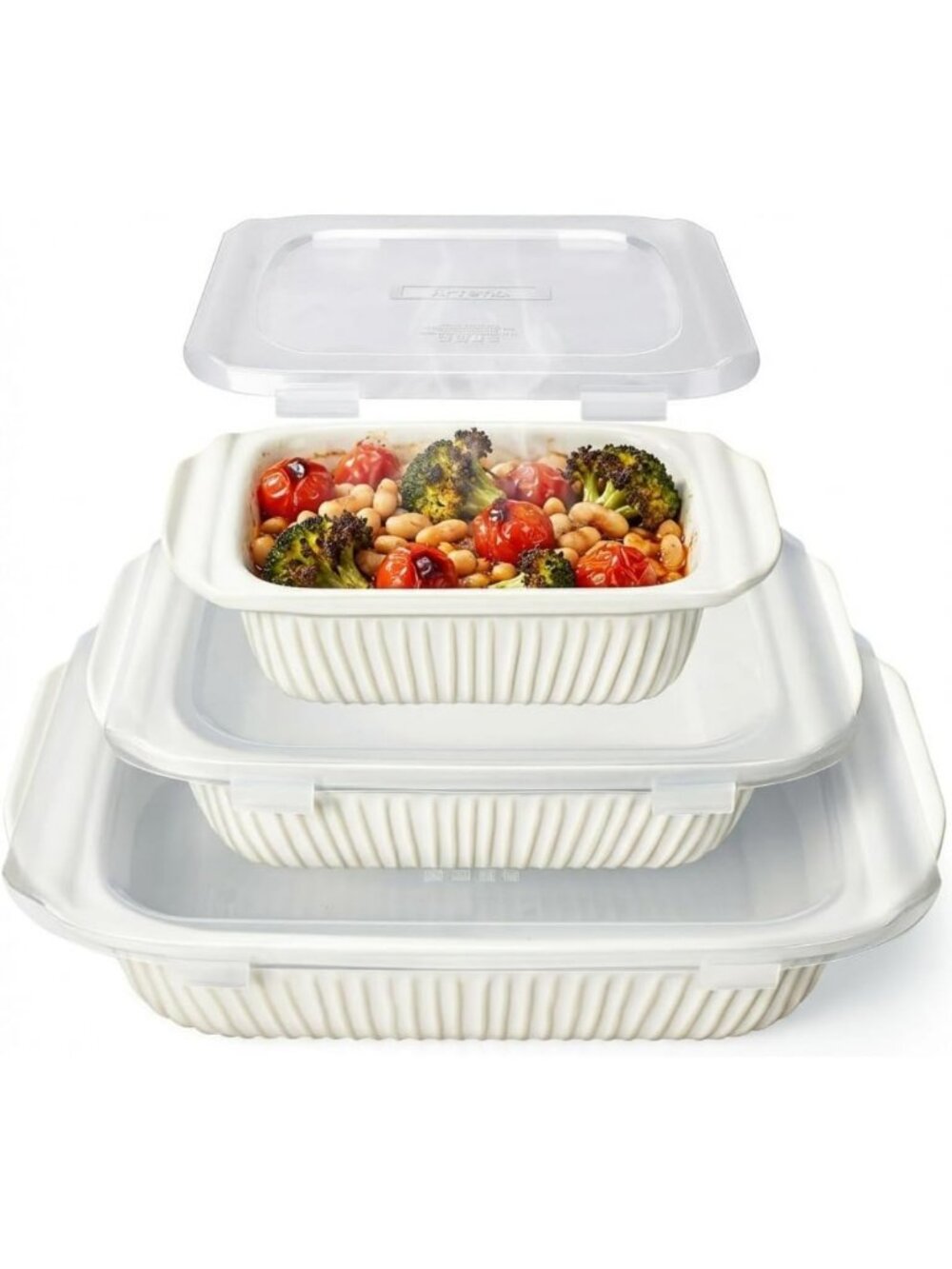 Large Ceramic Casserole Dishes Set of 3 with Lids, Oven Safe Bakeware & Handles
